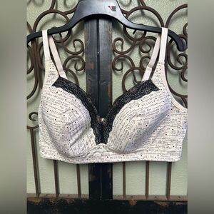 Cream love graphic wireless bra with black lace trim